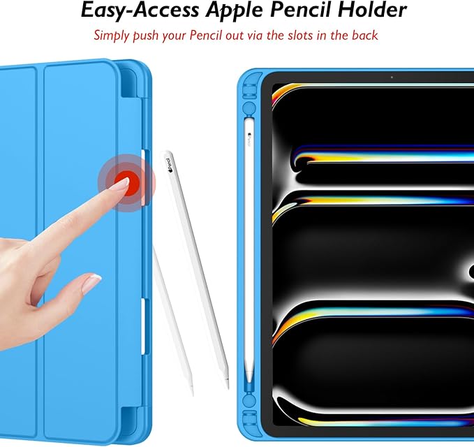 iMieet Case for iPad Pro 11 Inch (M5) 2025 /(M4) 2024 5th Gen, Trifold Stand Smart Cover with Pencil Holder and Soft TPU Back, Auto Wake/Sleep (Ocean Blue)