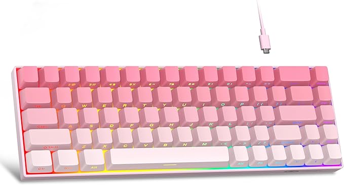 MageGee Portable 60% Mechanical Gaming Keyboard, RGB Backlit Compact 68 Keys Mini Wired Office Keyboard with Red Switches for Laptop PC Mac, Side Printed Keycap - Pink