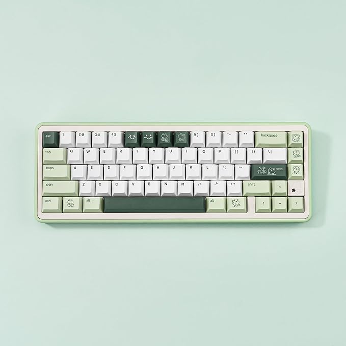 Cute Matcha Green Frog Keycaps 134 Keys-Cherry Profile Dye-Sublimation Custom Keycap-Minimalist Style PBT Key Caps for Cherry MX Switches Mechanical Gaming Keyboard 60% 75% 100%