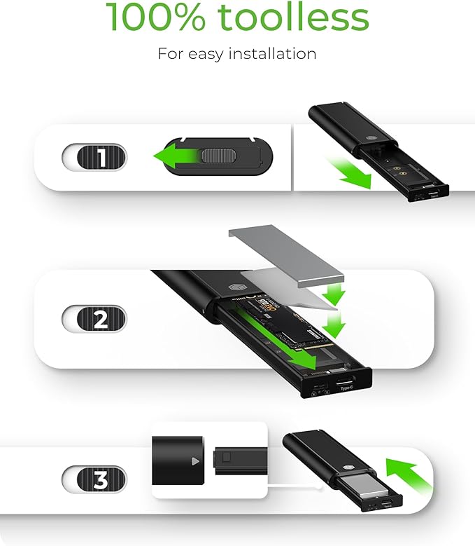M.2 NVMe SSD Enclosure, USB 3.1 Gen 2 (10 Gbps) PCIe External Adapter, ICY BOX M Key NVMe Case/Adapter/Reader for Size 2230/2242 /2260/2280 SSDs, Aluminum Tool Free Enclosure