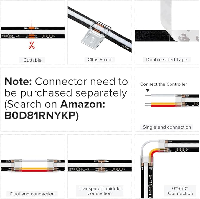 BTF-LIGHTING WS2811 Smart IC RGB FCOB COB LED Strip, UL Listed 630LEDs/m High Density Color Chasing Uniform Light, DC12V 9.8FT 10mm Width Black PCB for Home Party DIY Decor(No Adapter or Controller)