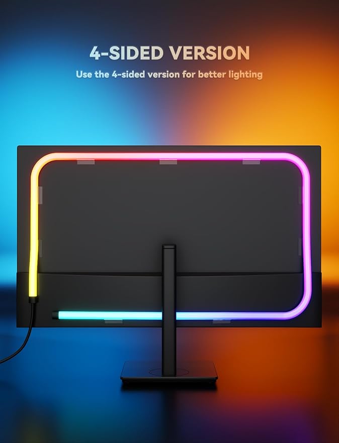 Soleil X6 LED Monitor Backlight for PC & Mac, Strip Light Sync to 24″-34″ Screens, Ambient Lighting for Games/Movies/Music, Dual USB Ports, Software Control (4-Sides for 27″ Monitors)