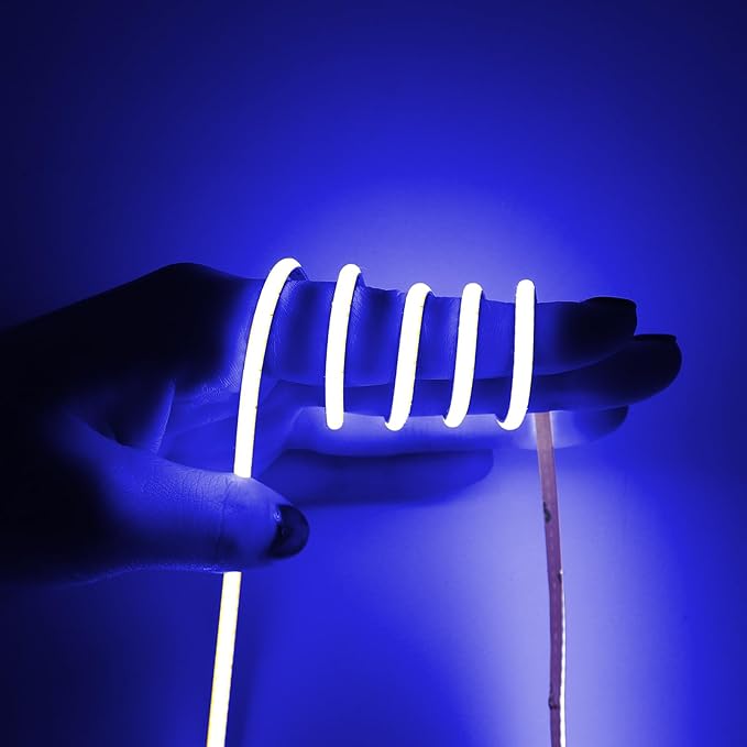 3mm COB Strip Light, DC 24V Blue 16.4ft Flexible Cuttable Ultra-Thin LED Tape CRI>90 Uniform Dotless 400LEDs/M LED Light for for Christmas Bedroom Home Kitchen Cabinet Decor (NO Power Supply)
