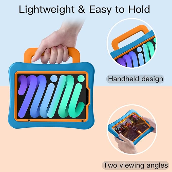 Kids Case for iPad mini 7 (A17 Pro) 2024 /iPad Mini6 2021, Light Weight Heavy Duty/Shockproof/Drop Proof with Handle/Kickstand, Child Friendly Cover for iPad mini 7th/6th Gen 8.3inch (Blue)