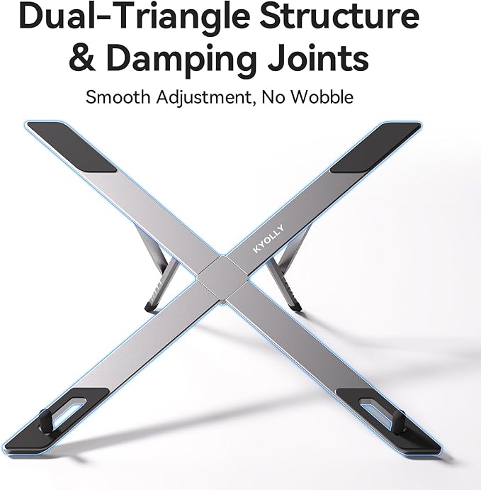 KYOLLY Portable Aluminum Laptop Stand for Desk, Adjustable Ergonomic Laptop Riser, Foldable X Shape Notebook Computer Holder, Anti-Scratch Laptop Mount for 10-17 Inch Laptops, for Office Home Travel