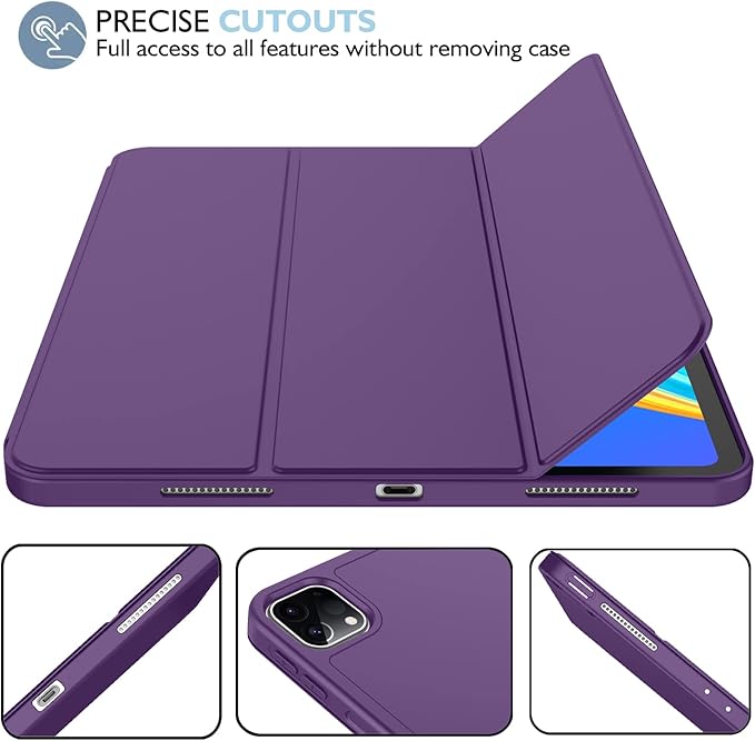 iMieet Case for iPad Pro 11 Inch (M5) 2025 /(M4) 2024 5th Gen, Trifold Stand Smart Cover with Pencil Holder and Soft TPU Back, Auto Wake/Sleep (Dark Purple)