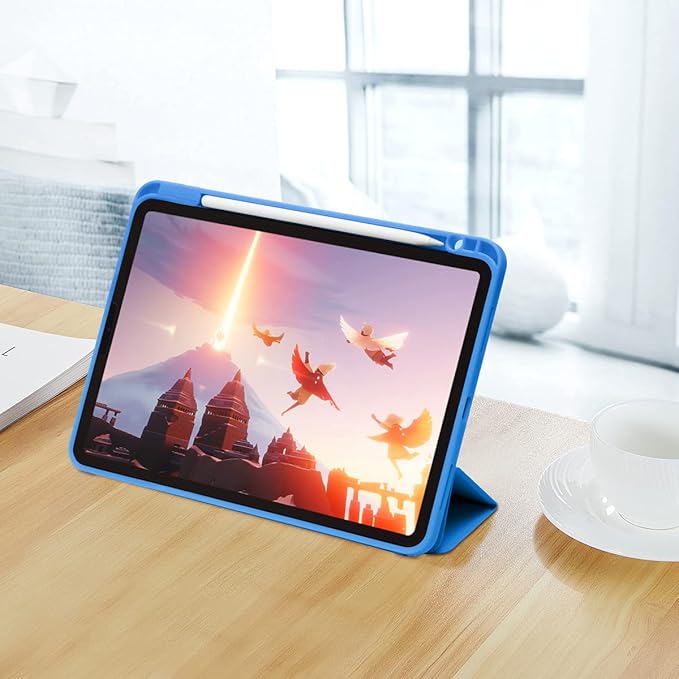 Cases for iPad Pro 12.9 Case 6th/5th/4th Generation (2022/2021/2020) with Pencil Holder [Apple Pencil Wireless Charging] Soft TPU Smart Tri-fold Stand Protective Cover(Blue)