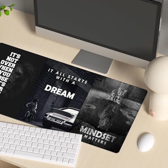 Black and White Keyboard Mat Mindset Matters Inspirational Mousepad Motivational Office Long Mouse Pad Desk Pad Mouse mat for Desktop Gamer Guy Boys Mens Office Accessories 31.5"x15.7"