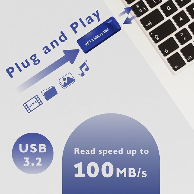 LinkMore EJECT32 64GB USB 3.2 Flash Drive, Read Speed up to 100MB/s, Retractable Design Thumb Drive
