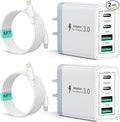 2 Pack USB C Wall Charger, 40W 4-Port USB C Fast Charger Block Dual Port QC+PD 3.0 Power Adapter, Multiport Type C Brick Charger with Lightning Cable for iPhone 14 13 12 11 Pro Max XS XR X 8 7 6 Plus