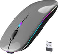 Wireless Bluetooth Mouse, Rechargeable, LED, Silent, Ultra-thin Design (Bluetooth 5.2 and 2.4GHz USB Receiver) | Portable Computer Mouse for Laptops, iPads, MacBooks and Apple Devices (Grey)