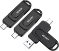 KEXIN Dual 32GB Flash Drive 3 Pack USB-A & Type-C Thumb Drive 3.0 100MB/s Swivel USB Drive 32GB Memory Stick for Smartphone Tablet iPhone 15/16 Car Game Console, Black 3 Pack