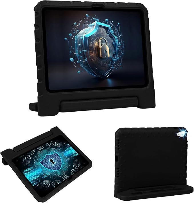 Case for iPad 11th A16/10th Generation with Pencil Holder & Handle Stand, Super Protection Kids Proof Cute EVA Cover for 11"/10.9" iPad 2025 & 2022 - Black