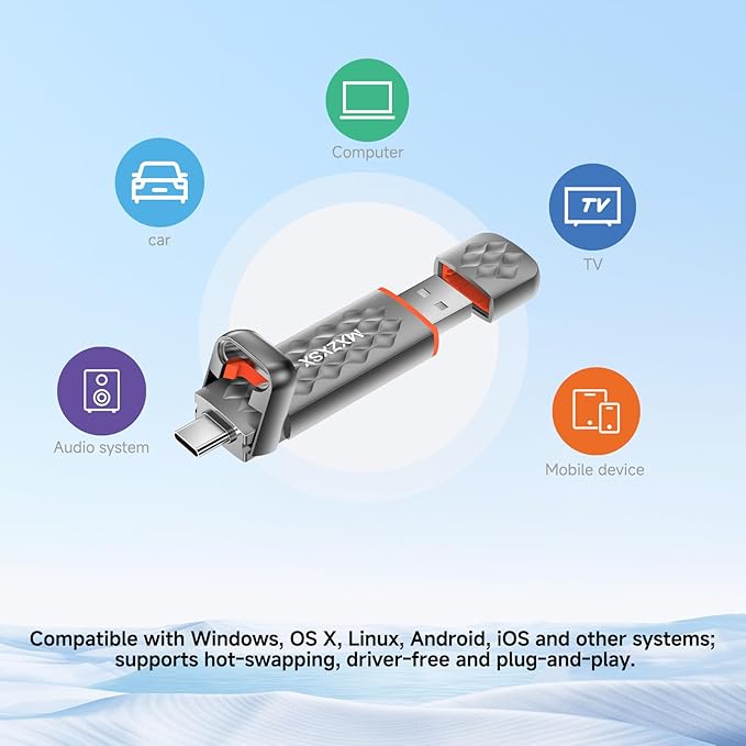 External SSD USB Flash Drive 512GB, Up to 550MB/s External SSD Thumb Drive, USB 3.2 + Type C, for iPhone15/16/17, Android Phone, PS4/PS5/MacBook/iPad/SmartTV, Zinc Alloy Body