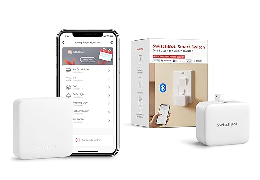 SwitchBot Bot White & Hub Mini Kit: Automate IR Devices & Physical Switches with Alexa/Google Voice Control, App Scenes & Timers.