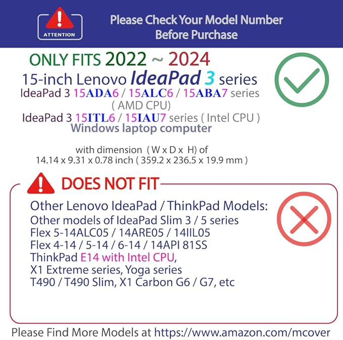 mCover Case Compatible ONLY for 2022-2024 15" Lenovo IdeaPad 3 (15ADA6 / 15ALC6 / 15ABA7 / 15ITL6 / 15IAU7) Series Windows Laptop Computers (NOT Fitting Any Other Models) - Blue