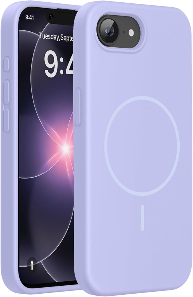 Miracase Magnetic for iPhone 17e Case & iPhone 16e Case, [Soft Anti-Scratch Microfiber Lining], Compatible with MagSafe, Silicone Shockproof Protection Phone Case for iPhone 17e/16e, Light Purple