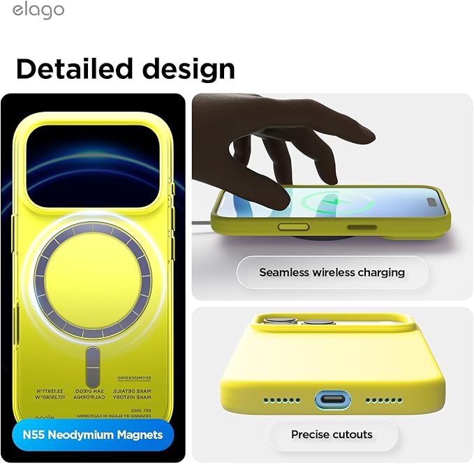 elago for iPhone 17 Pro Max Case, Premium Magnetic Silicone Case, Compatible with MagSafe, Liquid Silicone Material, Protective Cover, Shockproof, Slim Phone, 6.9 inch (Neon Yellow)
