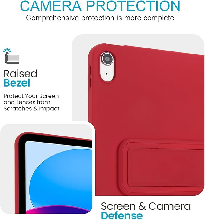 Shockproof Case for iPad 10th/11th Gen, TPU & Hard PC Back Cover with Kickstand Feature Screen & Camera Defense Cleaning Cloth + Stylus Included for iPad 11th 10th Gen, Red