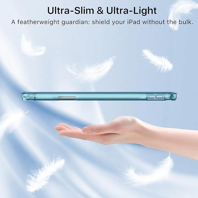 MoKo for iPad Air 11 inch Case (M4/M3/M2) 2026/2025/2024, iPad Air 5th/4th Gen 10.9 inch Case 2022/2020 with Pencil Holder, Slim Light Trifold Cover with Hard PC Translucent Back Shell, French Blue