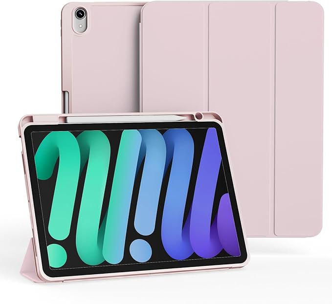 Case for iPad mini 7 2024 (A17 Pro)/ iPad mini 6 (2021), iPad 8.3-inch 7th/6th Generation Case, Trifold Stand Protective Slim Clear Back Cover with Pencil Holder, Pink
