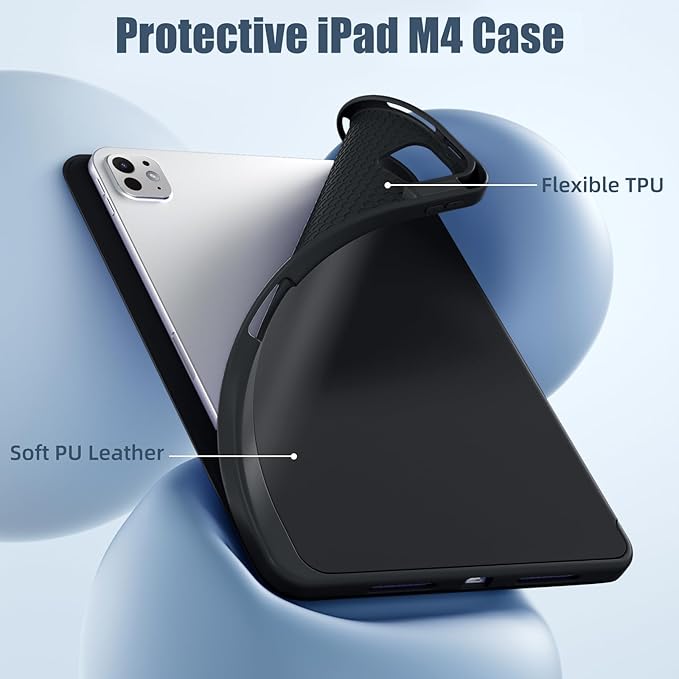 Kidopire New Compatible with iPad Pro 11 Inch Case (M4 2024/M5 2025) with Pencil Holder, Smart Cover with Protective Trifold Stand & Soft TPU Back, Auto Wake/Sleep, Support Pencil Pro, Black