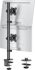 MOUNTUP Dual Monitor Stand, Vertical Monitor Mount for 2 Max 32 inch Stack Screen Monitors, Height Adjustable, Swivel, Tilt Monitor Desk Mount with C Clamp Grommet Base, Home Office