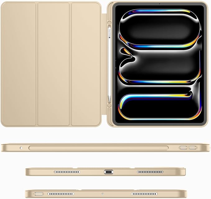 iMieet Case for iPad Pro 11 Inch (M5) 2025 /(M4) 2024 5th Gen, Trifold Stand Smart Cover with Pencil Holder and Soft TPU Back, Auto Wake/Sleep (Champagne Gold)