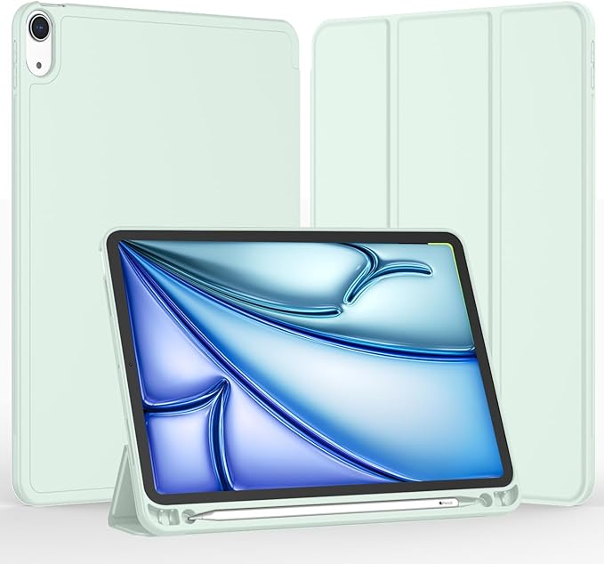 iMieet iPad Air 11 Inch Case M4/M3/M2(2026/2025/2024), iPad Air 5th/4th Generation Case 2022/2020 10.9 Inch with Pencil Holder,Trifold Stand Smart Case with Soft TPU Back(Pale Green)