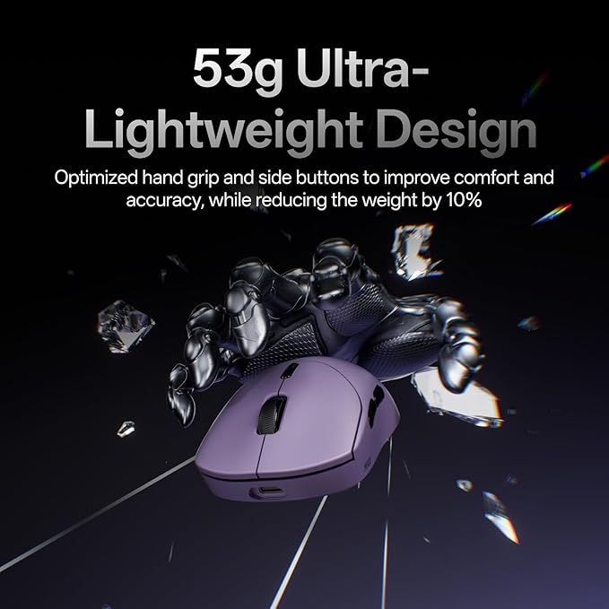 Rapoo VT2 MAX Wireless Gaming Mouse, True 8K Wireless Polling Rate, 53g Lightweight, Up to 750 Hr Battery, Nordic nRF54L15 MCU, 120-Million Optical Switch, 10 Programmable Buttons, Macro Enabled