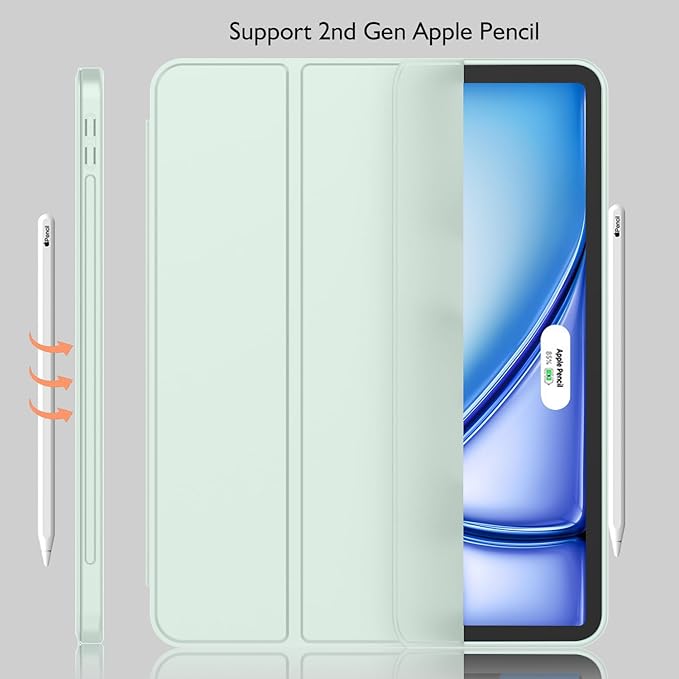 iMieet iPad Air 11 Inch Case M4/M3/M2(2026/2025/2024), iPad Air 5th/4th Generation Case 2022/2020 10.9 Inch with Pencil Holder,Trifold Stand Smart Case with Soft TPU Back(Pale Green)
