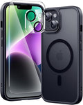 toushion 3 in 1 for iPhone 14 Case with MagSafe, Screen Protector*1 Camera Lens Protector*1,Matte Skin Feeling Back Cover Military-Grade Protection for iPhone 14 Phone Case 6.1 inch Matte Black