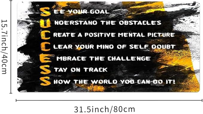 Success Motivational Desk Mat, Big Desk Pad, XXL Extended Gaming Mouse Pad, Large Mouse Pad for Desk Rubber Base Mousepad with Stitched Edges Keyboard Mouse Mat for Work Game Office Home