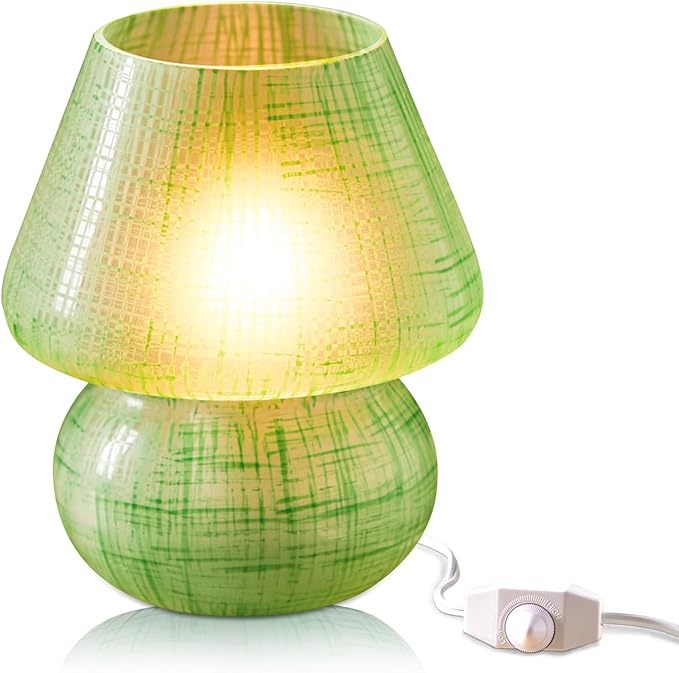 Next Glow Mushroom Lamp – Table Lamp, Modern Dimmable LED Night Light for Bedrooms, Kids Rooms, Bedside Nightstands, Living Room and Kitchen Decor – Pretty Desk Light, E26 Socket w 120V Bulb (Green)