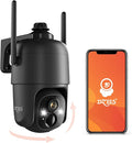 Dzees 360° PTZ WiFi Security Cameras Wireless Outdoor, 2K Battery Powered Home Security Camera Indoor, Spotlight & Siren, Color Night Vision, 2-Way Talk, AI Motion Detection, IP66, Cloud Stroage