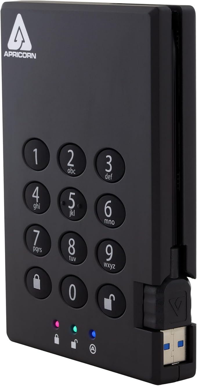 Apricorn Aegis Padlock 3.0 1TB USB 3.0 External Hard Drive, Black