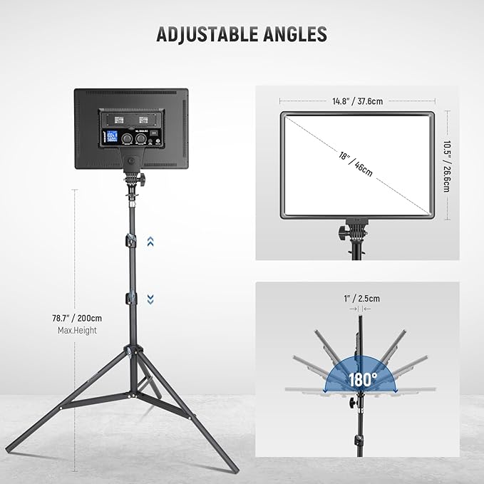 Neewer 18" Led Video Light Panel Key Lighting Kit with Remote, 2-Pack 45W Dimmable Bi Color + Tripod Stand, 3200K–5600K Soft Light CRI 97+ 4800Lux for Game Live Streaming Studio Photography Recording