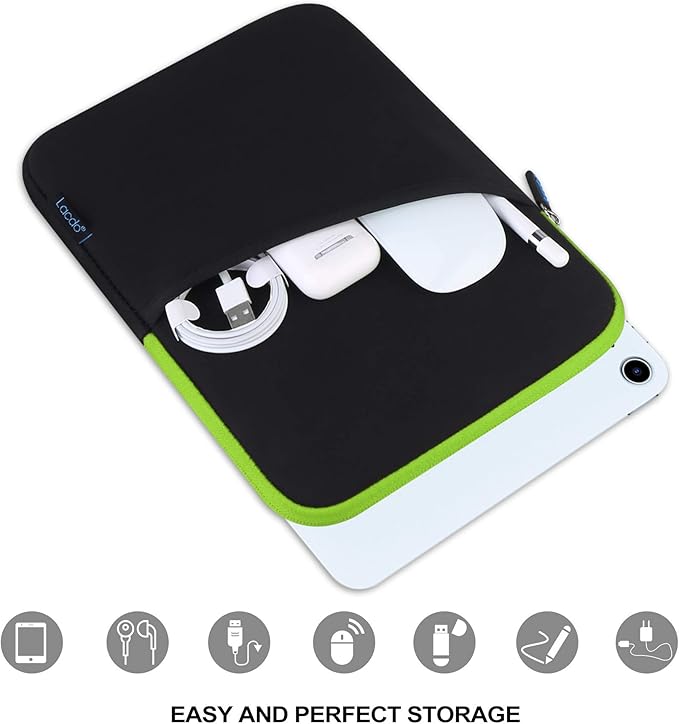 iPad Mini 7 Sleeve, iPad Mini Case Bag, Lacdo Shockproof Tablet Sleeve Case for iPad Mini 7,6,5,4,3,2 / Samsung Galaxy Tab A7 Lite 8.7" /Tab A 8.0" Protective iPad mini Sleeves Tablet Bag, Green/Black