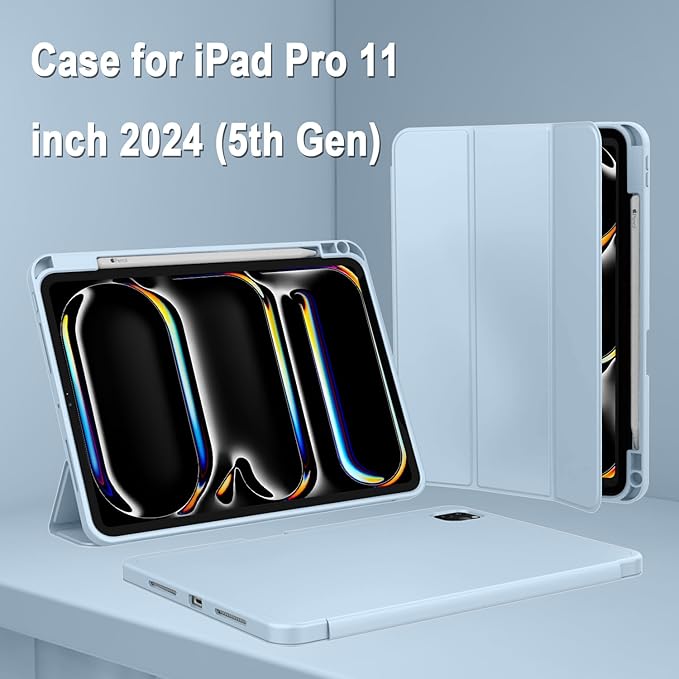ZryXal iPad Pro 11 Inch Case (M5) 2025/ (M4) 2024 (Model: A2836/A2837/A3006), Trifold Stand Smart Cover with Pencil Holder and Soft TPU Back, Auto Wake/Sleep (Sky Blue)