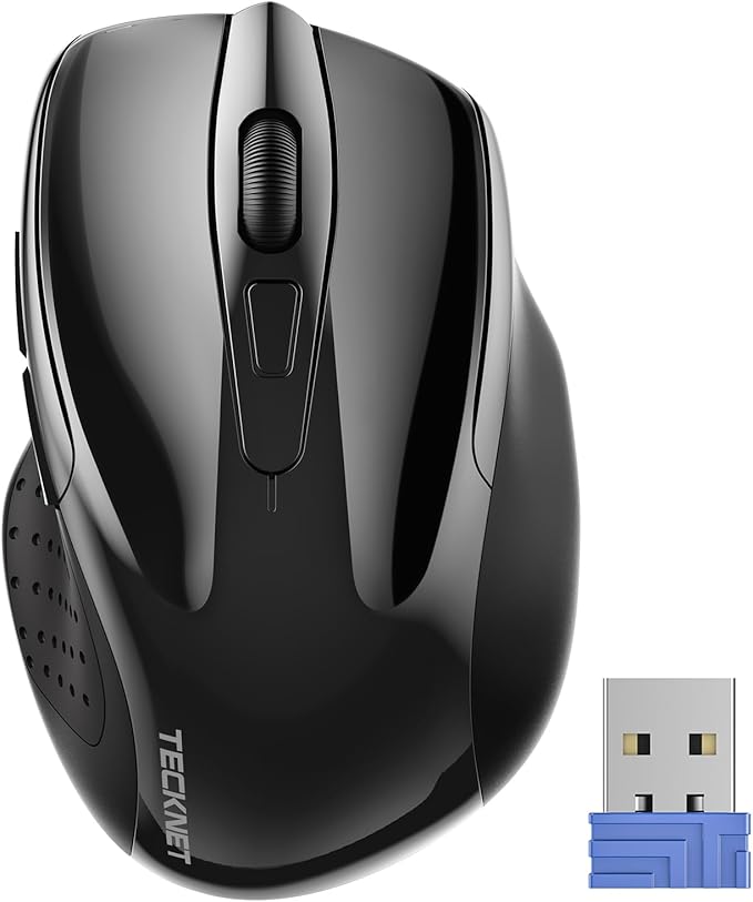 TECKNET Wireless Mouse, 2.4G Ergonomic Optical Mouse, Computer Mouse for Laptop, PC, Computer, Chromebook, Notebook, 6 Buttons, 24 Months Battery Life, 2600 DPI, 5 Adjustment Levels - Black