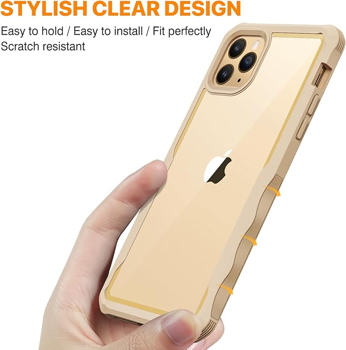 CENHUFO Privacy for iPhone 11 Pro Case, Full Body Phone Case with Built-in 9H Tempered Glass Privacy Screen Protector and Camera Lens Protector, Anti Peep Spy Shockproof Bumper Clear Cover - Beige