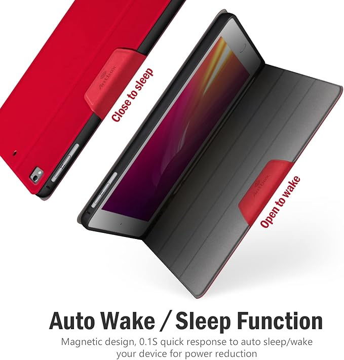Antbox Case for iPad Air 2/iPad 6th/5th Generation(9.7'')/Pro 9.7''/Air 1 Vegan Leather Case with Pencil Holder Auto Sleep/Wake Function Smart Cover for iPad 9.7'' (Red)