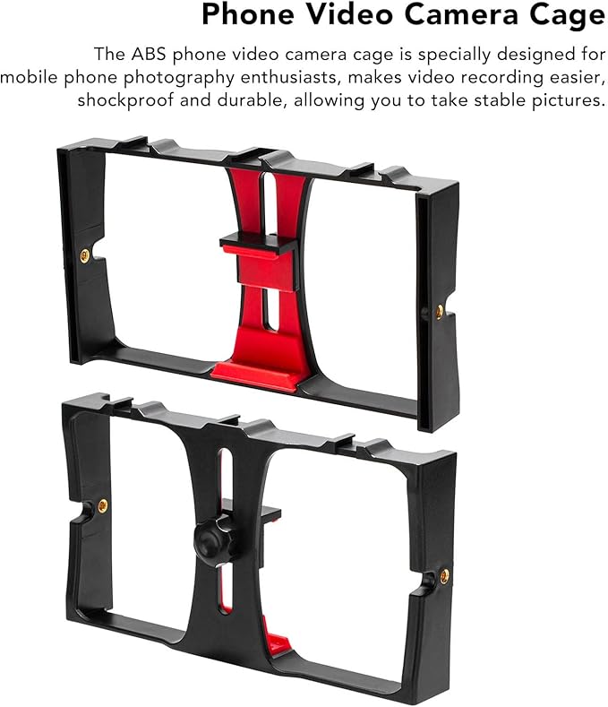 Smartphone Video Rig, Filmmaking Cage Camera Rig, Phone Video Stabilizer, Filmmaking Vlogging Case, Phone Stabilizer for Video Recording, Videomaker Film-Maker Fits for All Smartphones(Red)