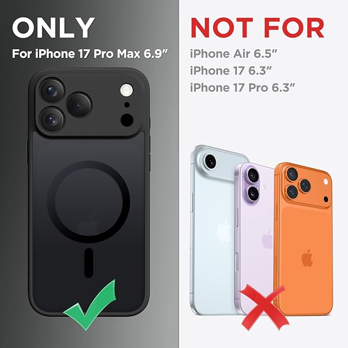 CAPRARO Magnetic for iPhone 17 Pro Max Case, Upgraded [Full Camera Protection] [Compatible with MagSafe] Protective Translucent Matte Women Girl Phone Case Cover, Black