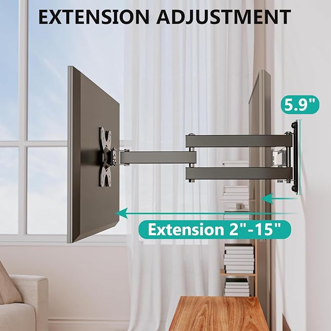 WALI TV Wall Mount Articulating LCD Monitor Full Motion 15 inch Extension Arm Tilt Swivel for Most 13 to 32 inch LED TV Flat Panel Screen with Mounting Holes up to 100x100mm (1330LM), Black