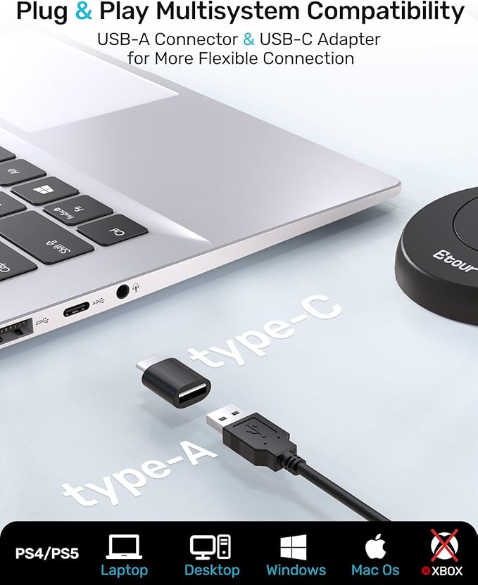 Mic for Mac mini m4, USB C Microphone, Plug &Play Desktop Cardioid Condenser External Small Computer Mic for Laptop, Mute Button, for Windows, MacBook Pro/Air, for Recording, Dictation/Meeting