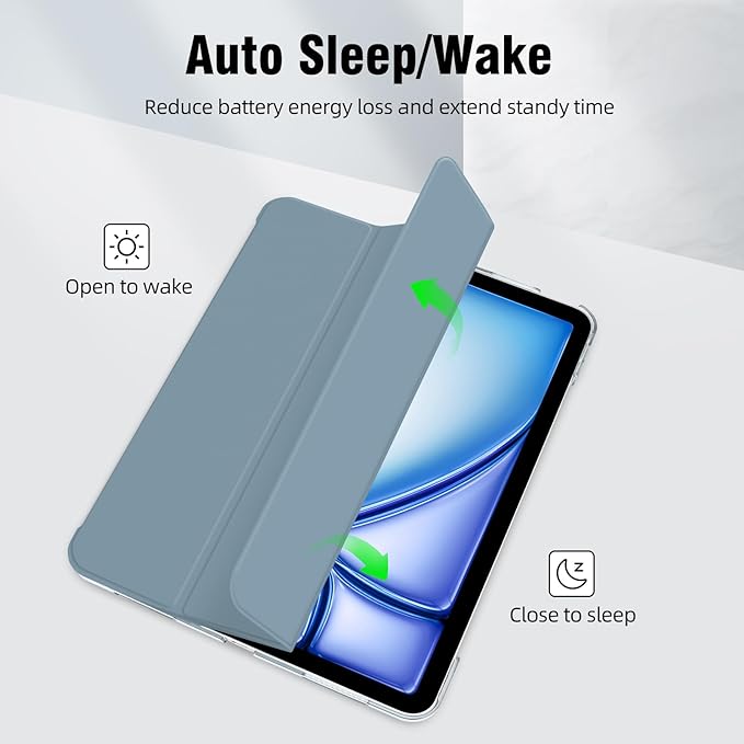 for iPad Air 13 inch M4/M3/M2 2026/2025/2024 Case, iPad Pro 12.9 (6th/5th Gen. 2022/2021), Hard PC Translucent Frosted Back Shell Case with Auto Wake/Sleep, Trifold Stand Cover, Misty Blue