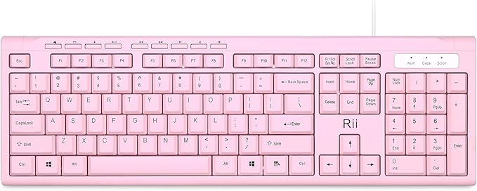 Rii RK907 Ultra-Slim Compact USB Wired Keyboard for Mac and PC,Windows 10/8 / 7 / Vista/XP(Pink)