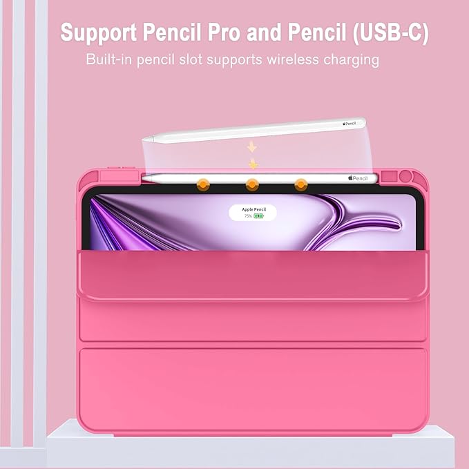 ZryXal New iPad Air 13 Inch Case M3 2025/M2 2024 with Pencil Holder, Trifold Stand Smart Case with Soft TPU Back,Auto Wake/Sleep(Watermelon)