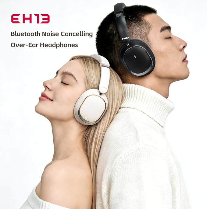 FiiO EH13 Wireless Bluetooth Noise Cancelling Over-Ear Headphones, 42dB Hybrid ANC, 45H Playtime, Foldable Headphones for Travel, Work & Commuting (Black)